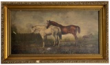 Antique Oil on Board Folk Art Horse Painting