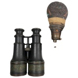 James C. Bartlett US Civil War Union 2nd Lieutenant Ambrotype Photo, Binoculars and Powder Flask