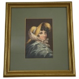 Antique Watercolor Portrait of Young Woman