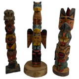 Native American Northwest Coast Wood Carved Totem Poles