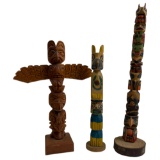 Native American Northwest Coast Wood Carved Totem Poles