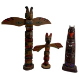 Native American Northwest Coast Wood Carved Totem Poles