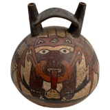 Ancient Nasca Bottle with Masked Figure Clay â€“ South Coast Peru Circa 200 BCE â€“ 500 CE