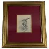 Charles Marion Russell (1864-1926) - Pencil Signed and Drawn Side Profile of Native American Indian