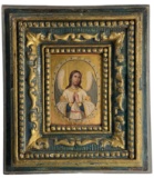 Antique Russian Oil on Wood Panel Hand Painted Icon