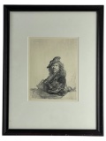 Rembrandt Self Portrait Leaning on a Still Stone Etching