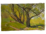 Vintage Russian Oil on Canvas Forest Scene