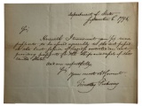 Timothy Pickery (1745-1829) - Former US Secretary of State Hand Written and Signed Letter 1796