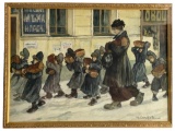 Ivan Vasilievich Simakov (Russian, 1877-1925) Signed Watercolor on Paper Children in Bread Line