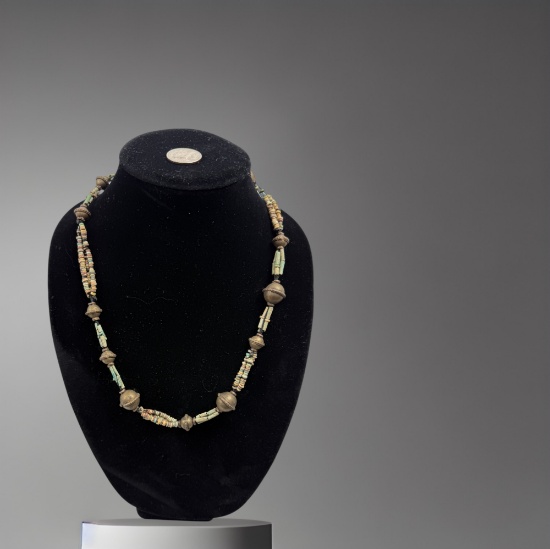 Egyptian Ancient faience and bronze bead necklace