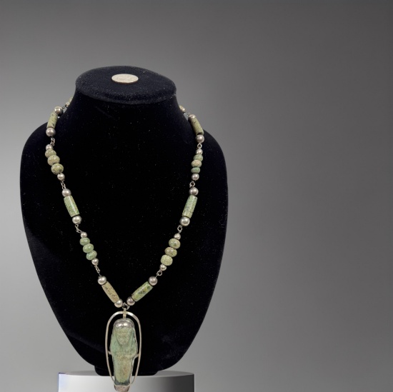 Egyptian Ancient Silver Ushabti and Faience Bead Necklace â€“ circa 3rdâ€“1st Century BC