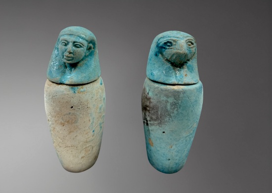 Pair of Rare Egyptian Faience Canopic Jars â€“ 21stâ€“22nd Dynasty, circa 1070â€“712 BC