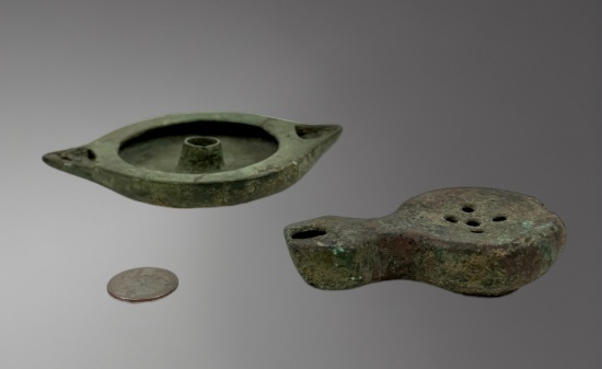 Pair of Roman Bronze Oil Lamps â€“ 1st Century AD