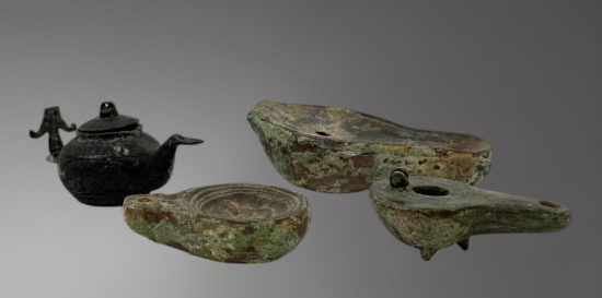Roman Bronze Oil Lamps â€“ 1st Century AD Set of 4