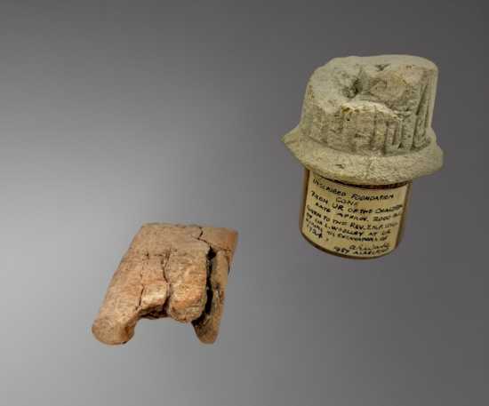 Partial Mesopotamian Foundation Cone with Cuneiform & Fragmentary Clay Tablet â€“ circa 2100â€“1800
