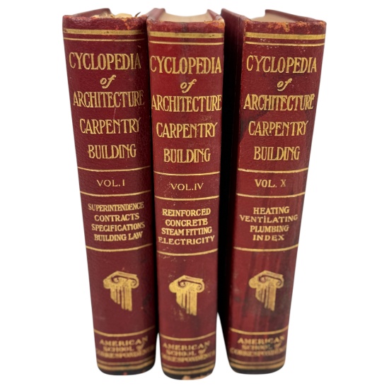 Vintage Cyclopedia of Architecture Carpentry Building Book Lot of 3