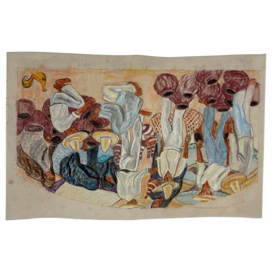 Diego Riverra Pastel on Paper Painting Signed & Dated On The Bottom Right