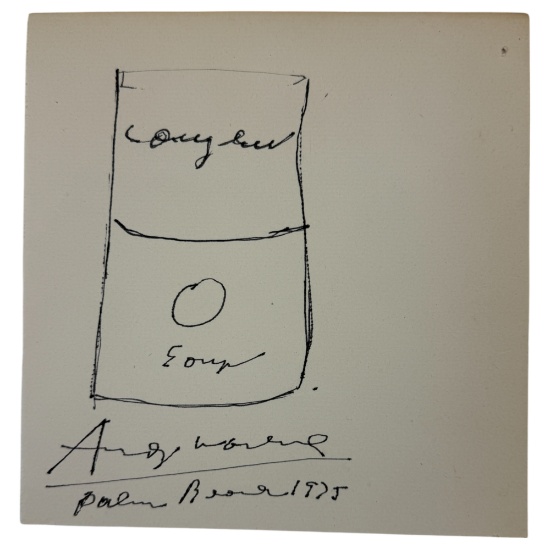 Vintage 7x8 inch Andy Warhol Can Of Soup Drawing Signed & Dated On The Bottom Palm Beach 1975