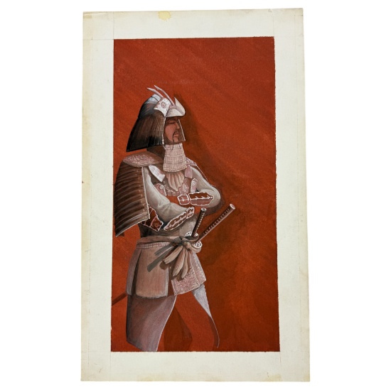 Vintage Unsigned Samurai Painting on Board Measures 8x12 Inches