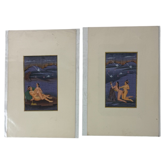 Vintage Indian Kama Sutra Art Painting on Paper With Writing On Back 5inx7in