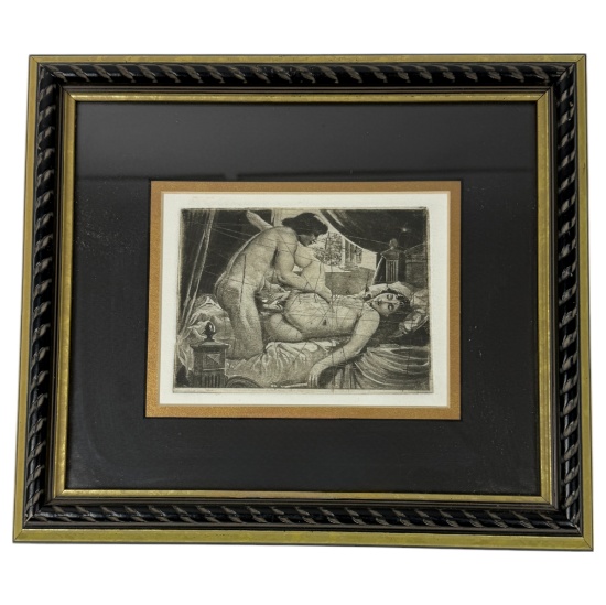Vintage Greco-Roman Kuma Sutra Etching Framed 12inx10in