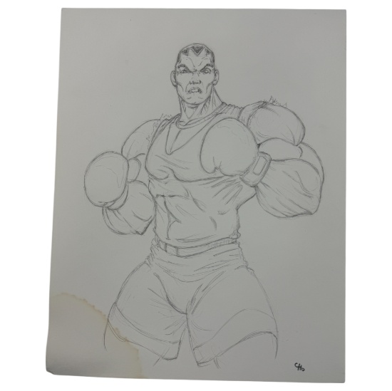 Vintage Street Fighter Pencil Drawing On Paper Of Balrog, 14inx11in