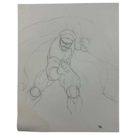 Vintage Street Fighter Drawing On Paper Of M.Bison, 14inx11in