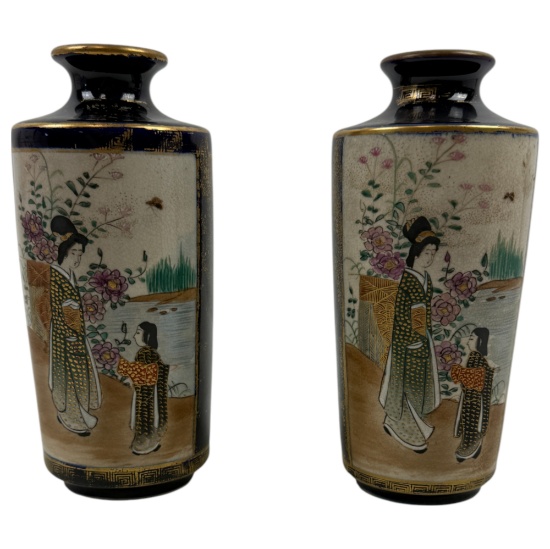 Antique Pair of Japanese Satsuma Porcelain Jars
