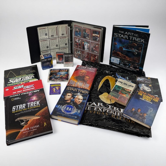 Vintage Star Trek Poster and Collector Card Album And Star Trek Book Lot