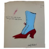 Vintage Andy Warhol Painting Of Victorian Boots Signed On The Bottom Right