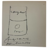 Vintage 7x8 inch Andy Warhol Can Of Soup Drawing Signed & Dated On The Bottom Palm Beach 1975