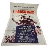 Vintage John Ford 3 Godfathers Movie Poster Signed By John Wayne