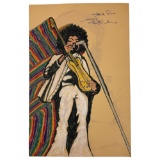 Vintage Signed Jimi Hendrix Oil Marker & Pastel Drawing