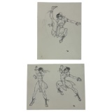 Vintage Street Fighter Pencil Drawing On Paper Of Chun Li, 9inx12in