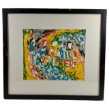 Vintage Abstract Marker Drawing on Board Signed on The Bottom Right By Gwin
