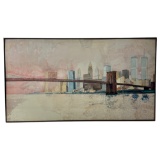 Vintage Art Poster Portfolio David Lingwood Brooklyn Bridge NY Skyline Twin Towers