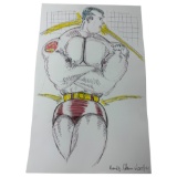 Vintage Randy Coleman Pen & Colored Pencil Drawing Of Superman Signed & Dated Bottom Right