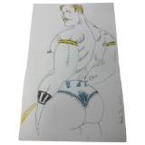 VIntage Double-Sided Randy Coleman Pen & Colored Pencil Drawing of Shackled Superman, Signed & Dated