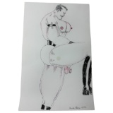 Vintage Randy Coleman Pen & Colored Pencil Drawing Signed on The Bottom Right