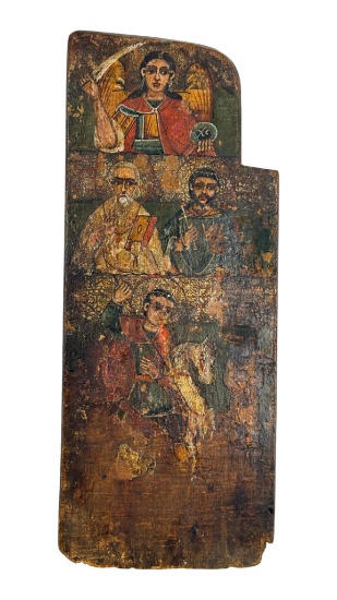 Antique Religious Icon Painted on Wood Panel