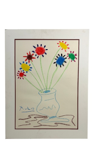 Colorful Vase with Flowers Artwork Signed Picasso