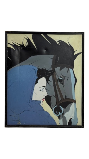 PATRICK NAGEL (1945 - 1984) Acrylic on Canvas Painting Signed Lower Left Lady & Horse