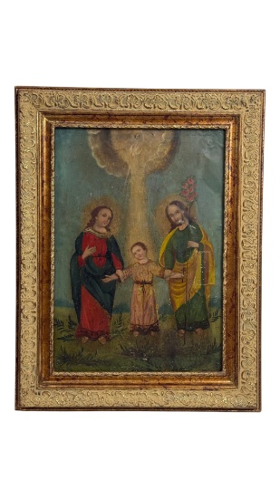 Antique Religious Painting Holy Family