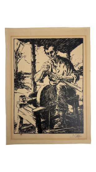 Vintage Woodcut Print of Craftsman at Work