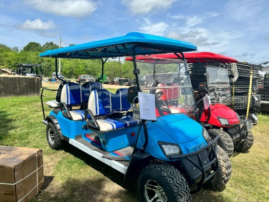 Blue 6-seater golf cart