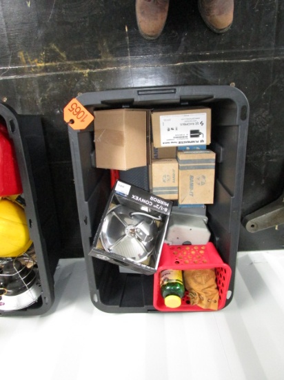 Tote of Misc. Items Stainless Banding, Marbles, Truck Mirror