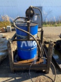 55 Gal of Oil, Barrel Pump, Hose Reel & Steel Pallet