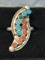 Ladie's Silver Native American Turquoise and Coral Ring