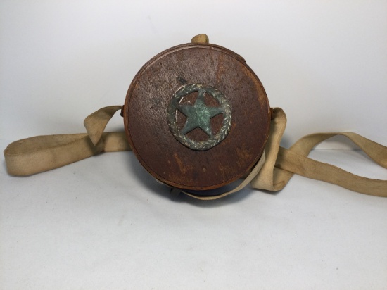 Extremely Rare: Original Texas State Confederate Wooden Civil War Drum Canteen