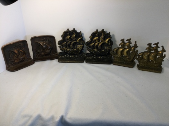 (3) Classic Early Bronze Book Ends